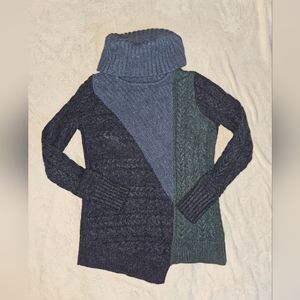 L.L. Bean Wool Turtleneck Sweater Asymmetrical Blue Teal